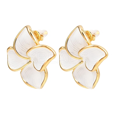 304 Stainless Steel Enamel Flower Stud Earrings EJEW-A138-02G-1