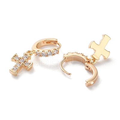 Brass Micro Pave Clear Cubic Zirconia Hoop Earrings EJEW-C121-18G-1