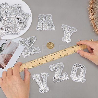 26Pcs Letter A~Z Glitter Powder with Paillette Sew on Cloth Patches PATC-MA0001-54B-1
