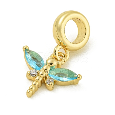 Rack Plating Brass Micro Pave Clear Cubic Zirconia European Dangle Pendants KK-Z067-29G-1