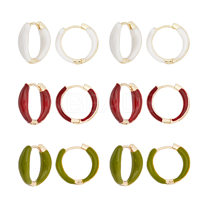 12Pair 3 Colors Alloy Enamel Huggie Hoop Earrings for Women EJEW-DC0001-35-1