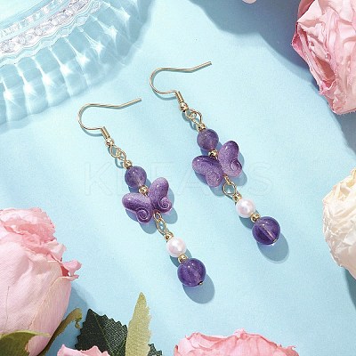 Natural Amethyst Butterfly Dangle Earrings EJEW-JE06317-03-1