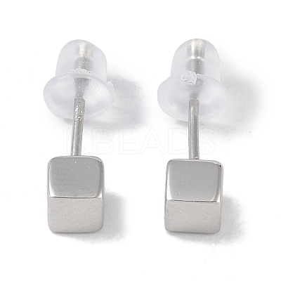 Anti-Tarnish Rhodium Plated Cube 999 Fine Silver Stud Earrings for Women LS-EJEW-S215-09P-1