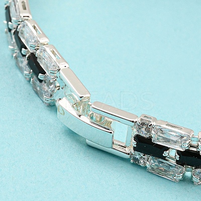 Rack Plating Brass Micro Pave Black Cubic Zirconia Rectangle Link Chain Bracelets BJEW-Q771-06S-01-1
