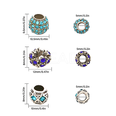 30Pcs 18 Style Alloy Rhinestone European Beads FIND-CA0006-82-1