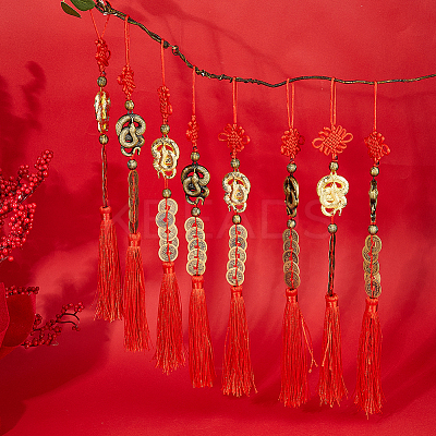 6Pcs 2 Colors Alloy Snake & Coin Pendant Decorations HJEW-DC0001-21-1