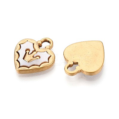 304 Stainless Steel Pave Natural White Shell Crown Heart Pendants STAS-N110-22A-G-1
