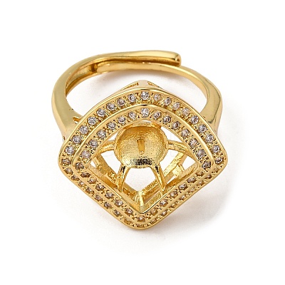 Rhombus Brass Micro Pave Clear Cubic Zirconia Adjustable Ring Settings KK-D378-34G-1