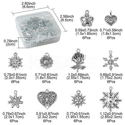 60Pcs 10 Styles Tibetan Style Alloy Pendants FIND-FS0002-30-1