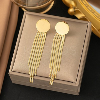 304 Stainless Steel Flat Round Tassel Stud Earrings LS-EJEW-Q040-04G-1