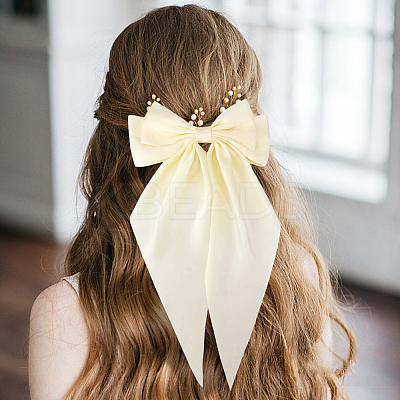 Cloth Big Bowknot Hair Barrettes AJEW-CP0008-41A-01-1