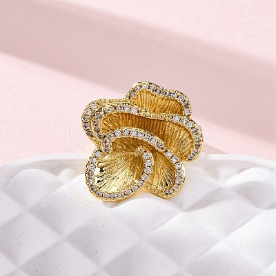 Brass Micro Pave Clear Cubic Zirconia Cuff Rings for Women RJEW-H248-05G-1