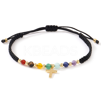 Chakra Natural Amethyst & Citrine & Red Jasper & Green Aventurine & Lapis Lazuli & Synthetic Turquoise Braided Bead Bracelets NE7743-1