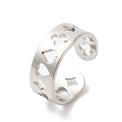 Non-Tarnish Spade & Club & Heart & Diamond 304 Stainless Steel Open Cuff Ring for Women RJEW-K245-47P-1