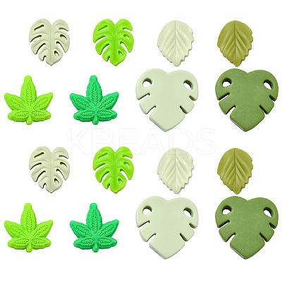 16Pcs 8 Style Leaf Silicone Beads SIL-CJ0001-73-1