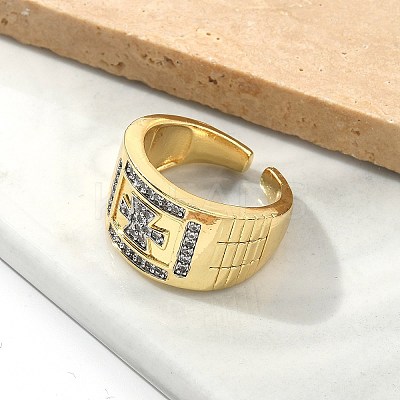 Brass Micro Pave Clear Cubic Zirconia Cuff Rings for Women RJEW-U041-21G-1