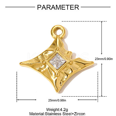 304 Stainless Steel Pave Clear Cubic Zirconia Pendants STAS-OY009-77G-1