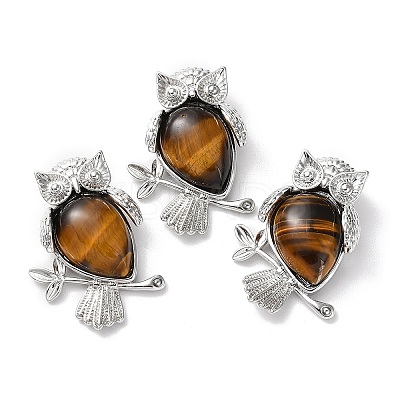 Natural Tiger Eye Teardrop Pendant Rhinestone Settings G-K339-02P-01-1