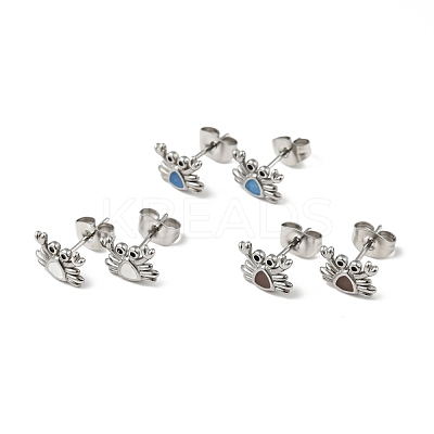 Enamel Crab Stud Earrings with 316 Surgical Stainless Steel Pins EJEW-A081-01P-1