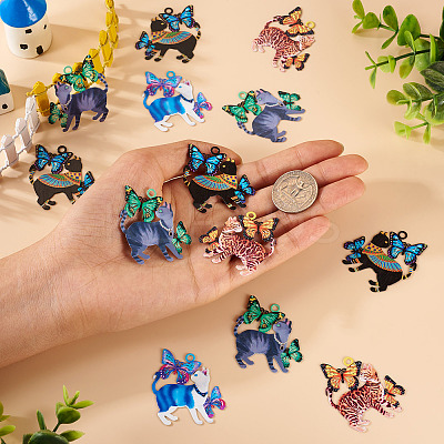 16Pcs 4 Colors Spray Painted 430 Stainless Steel Filigree Pendants STAS-TA0002-36-1
