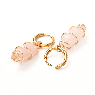Copper Wire Wrapped Natural Rose Quartz Dangle Earrings for Women EJEW-JE04628-01-1