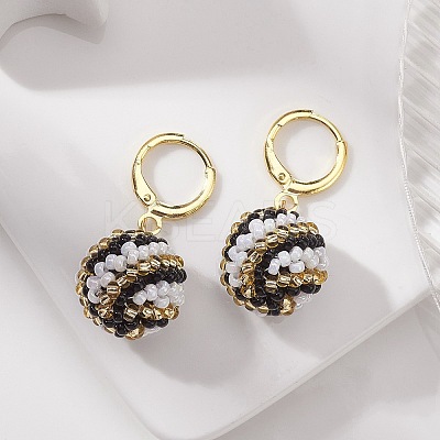 Handmade MIYUKI Japanese Seed Braided Round Ball Dangle Leverback Earrings EJEW-MZ00073-03-1