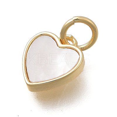 Brass & Natural Shell Heart Charms KK-D431-025B-02G-1