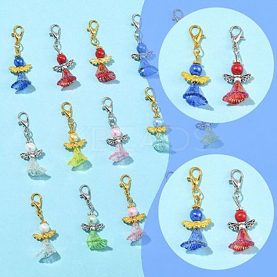 8Pcs Acrylic & Glass Pearl & Alloy Pendant Decorations HJEW-FS00071-1