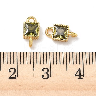 Brass Pave Cubic Zirconia Square Connector Charms KK-P348-12G-1