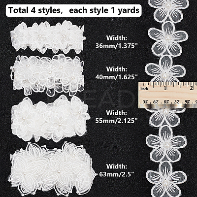 4 Yards 4 Styles Organza Flower Lace Trims SRIB-WR0001-11-1