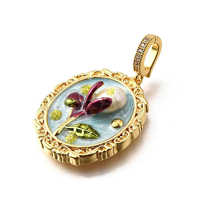 Brass Micro Pave Cubic Zirconia & Enamel Pendants KK-R222-08G-04-1