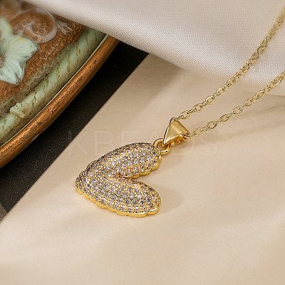 Brass Micro Pave Clear Cubic Zirconia Cable Chain Heart Pendant Necklaces for Women LS-NJEW-C054-01G-1