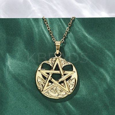 Viking Pentagram 304 Stainless Steel Pendant Necklaces NJEW-M096-01G-1