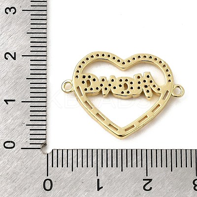 Heart Brass Micro Pave Clear Cubic Zirconia Connector Charmss KK-CJC0013-14D-G-RS-1