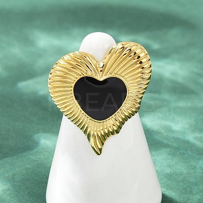 Heart 304 Stainless Steel Enamel Finger Rings for Women RJEW-G355-09G-1