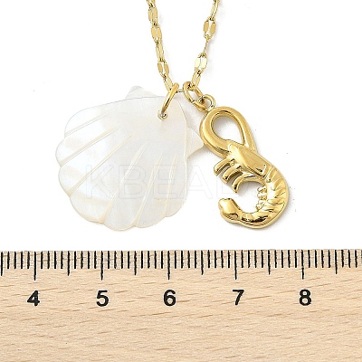 Summer Beach Natural Shell & 304 Stainless Steel Pendant Necklaces for Women NJEW-P323-01C-G-1