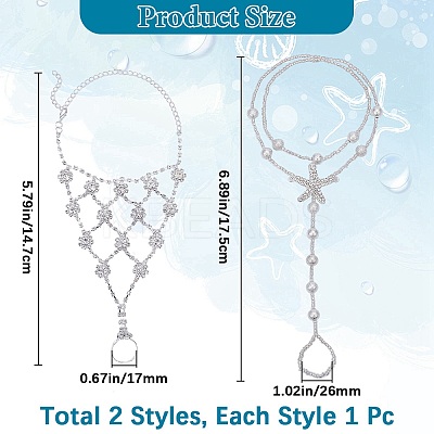 4Pcs 2 Styles Alloy Clear Rhinestone Anklets for Women AJEW-BBC0002-39-1