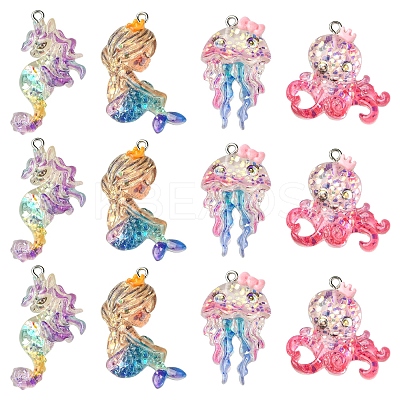 8Pcs 4 Styles Ocean Theme Transparent Resin Pendants CRES-FS0001-17-1