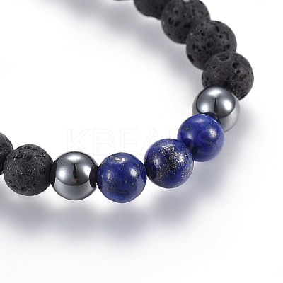 Natural Lava Rock and Non-Magnetic Synthetic Hematite Beads Braided Bead Bracelets BJEW-JB03975-02-1