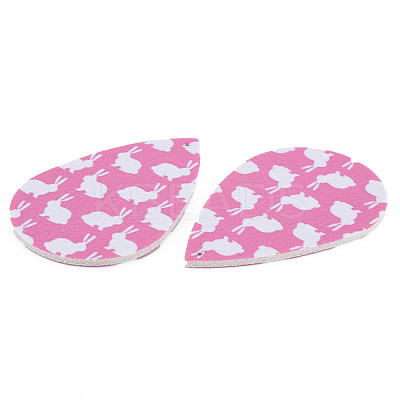 PU Leather Big Teardrop with Bunny Pendants FIND-T058-A44-1