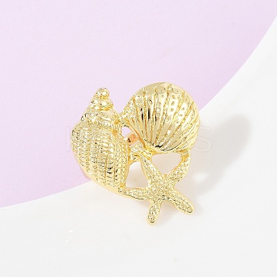 Ocean Theme Brass Cuff Rings RJEW-C135-01G-03-1