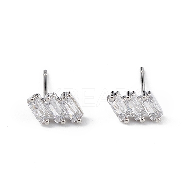 Clear Cubic Zirconia Triple Rectangle Stud Earrings EJEW-L234-083P-1