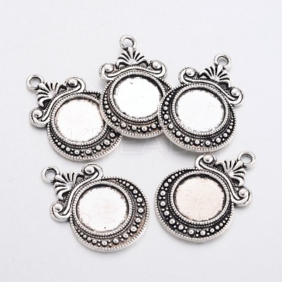 Tibetan Style Zinc Alloy Flat Round Pendant Cabochons Settings X-TIBEP-R334-252AS-RS-1