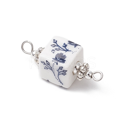Handmade Flower Printed Porcelain Cube Links PALLOY-JF03965-02-1
