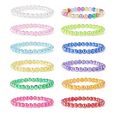 AB Color Transparent Acrylic Beaded Stretch Bracelet Sets BJEW-JB09047-1