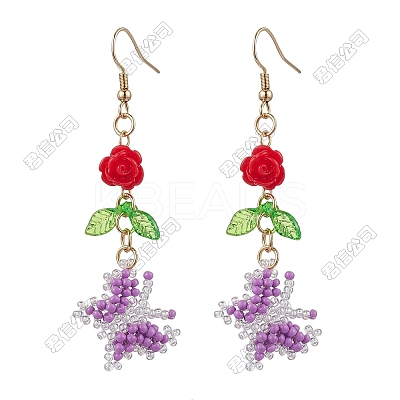 Glass Seed Beads Butterfly Dangle Earrings EJEW-FS00095-1