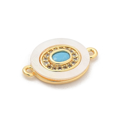 Brass Micro Pave Clear Cubic Zirconia & Shell Connector Charms KK-M303-03G-05-1