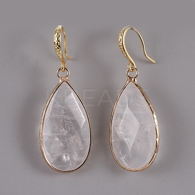 Teardrop Natural Quartz Crystal Dangle Earrings EJEW-JE02998-02-1