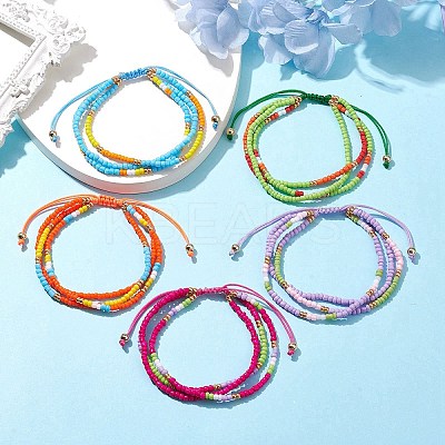 Adjustable Glass Seed Beaded Triple Layer Multi-strand Bracelet BJEW-MZ00048-1