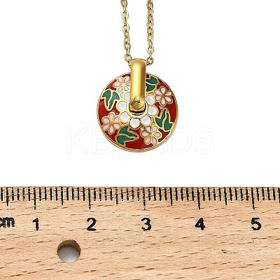 304 Stainless Steel Enamel Flat Round Necklaces for Women LS-NJEW-Q028-01C-G-1